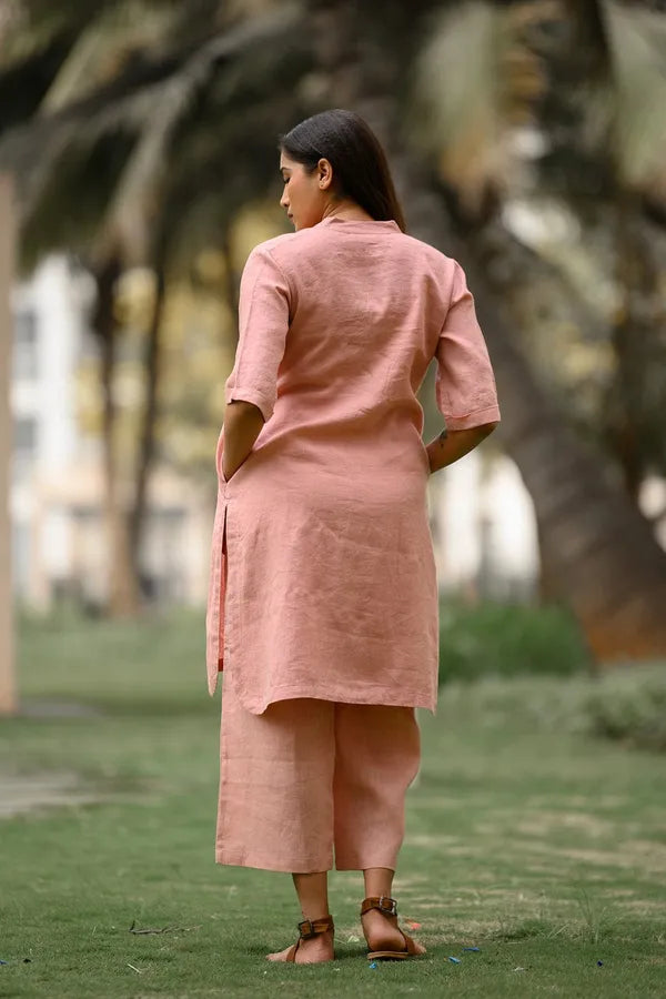 Peach pure cotton kurti pant cord set with pocket for working women
