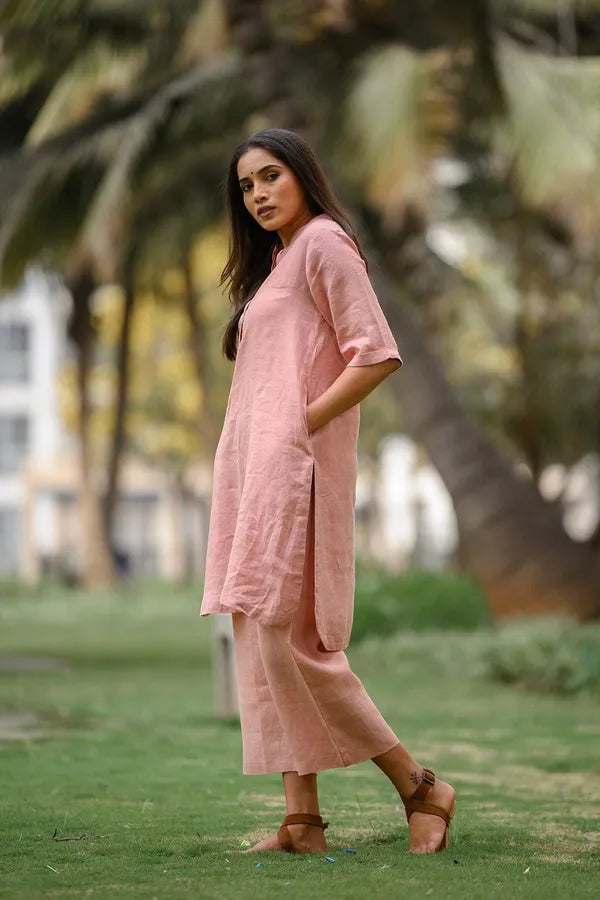 Peach pure cotton kurti pant cord set with pocket for working women