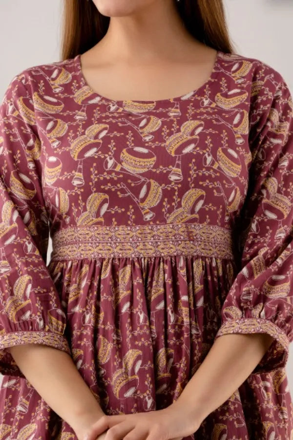 Pink Printed Pure Cotton Stylish Flayer Tunic For Women