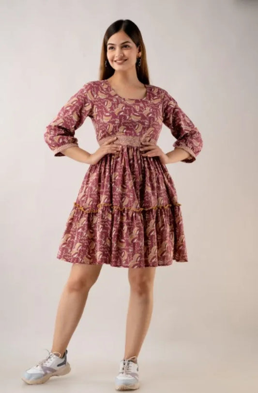 Pink Printed Pure Cotton Stylish Flayer Tunic For Women