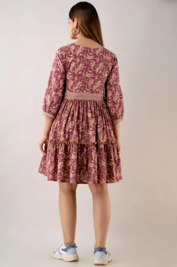 Pink Printed Pure Cotton Stylish Flayer Tunic For Women