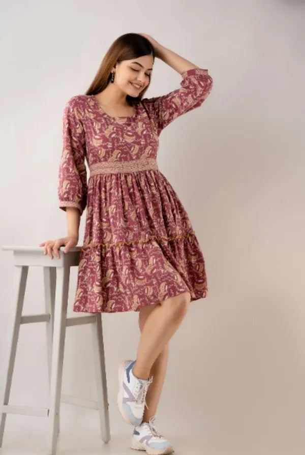 Pink Printed Pure Cotton Stylish Flayer Tunic For Women