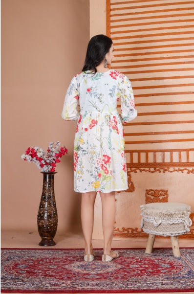 White Floral Pure Cotton Aliya Style Tunic For Women