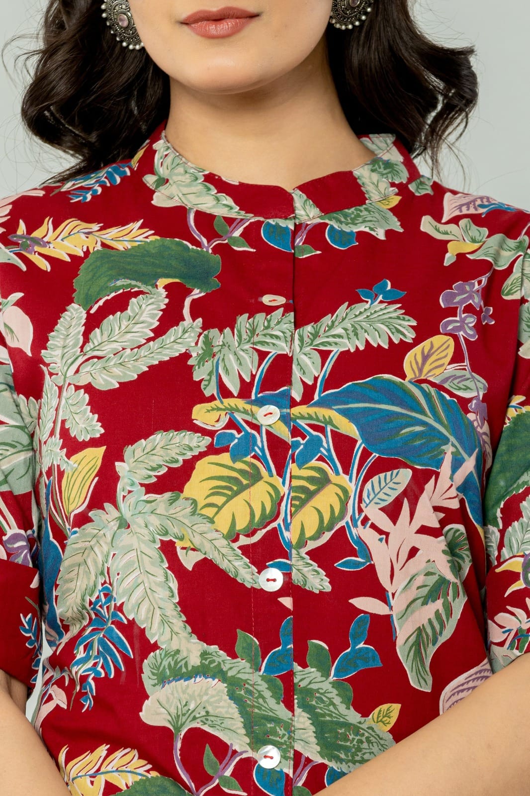 Maroon Pure Cotton Kurti Pant Set For Women