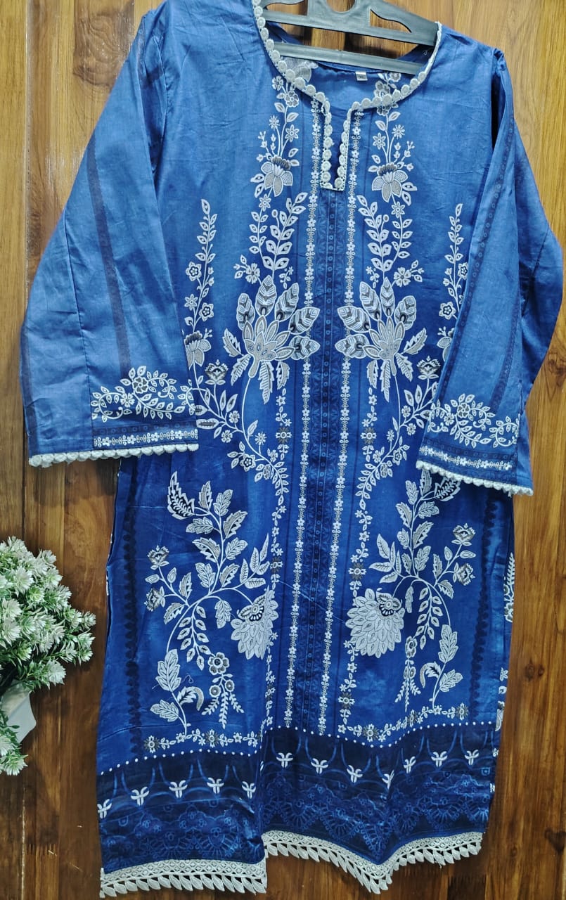 NAVY BLUE Digital Printed  cotton kurti pant dupatta set