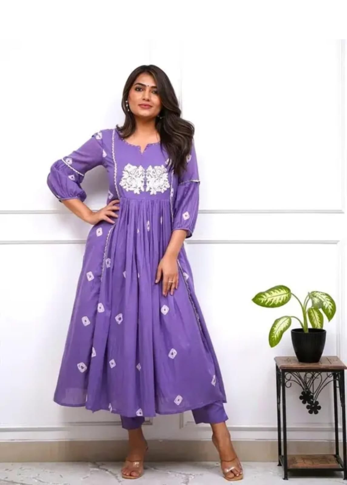 Lavender Grace Embroidered Kurti With Pant Set