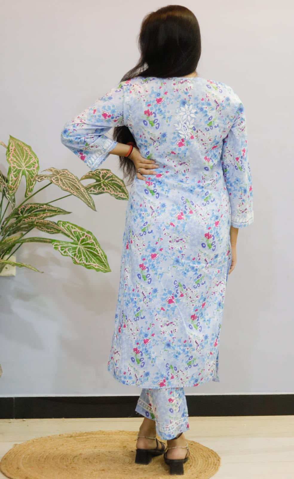 pastel blue Mal Mal Cotton Chicken kari kurti-pant set
