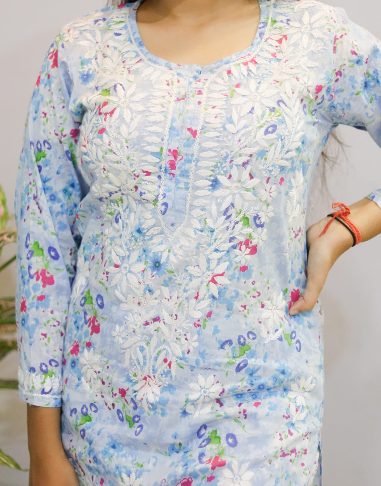 pastel blue Mal Mal Cotton Chicken kari kurti-pant set