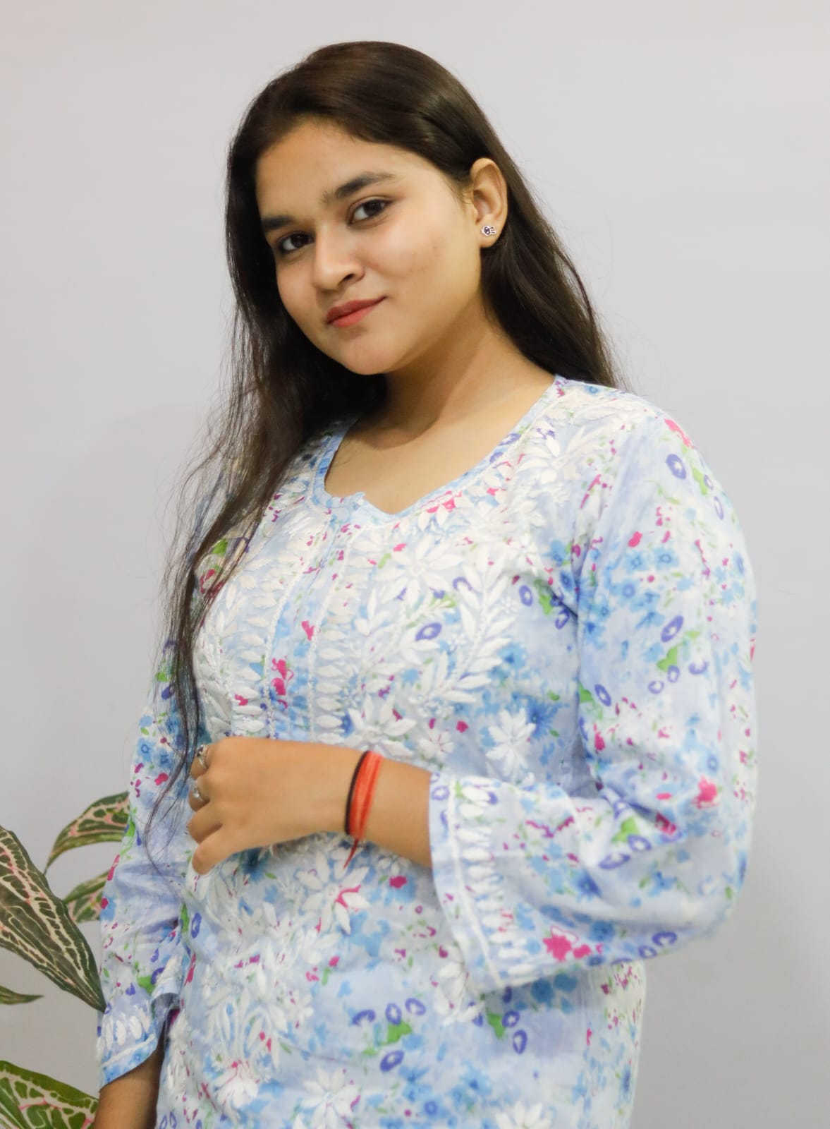 pastel blue Mal Mal Cotton Chicken kari kurti-pant set