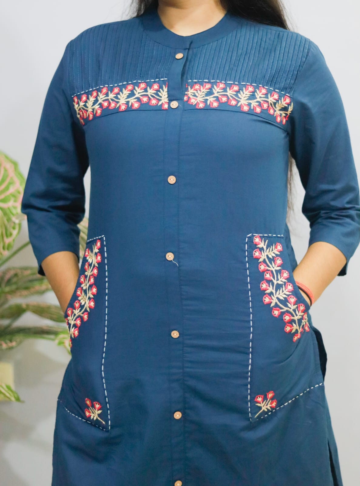Blue indgo pure cotton kurti pant cord set with pocket for working women
