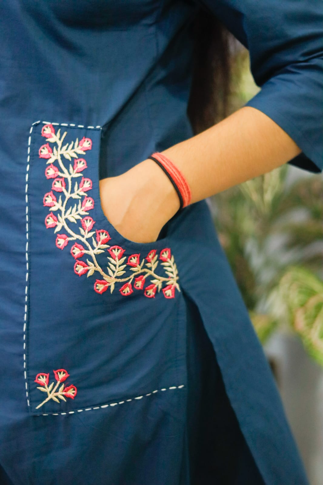 Blue indgo pure cotton kurti pant cord set with pocket for working women