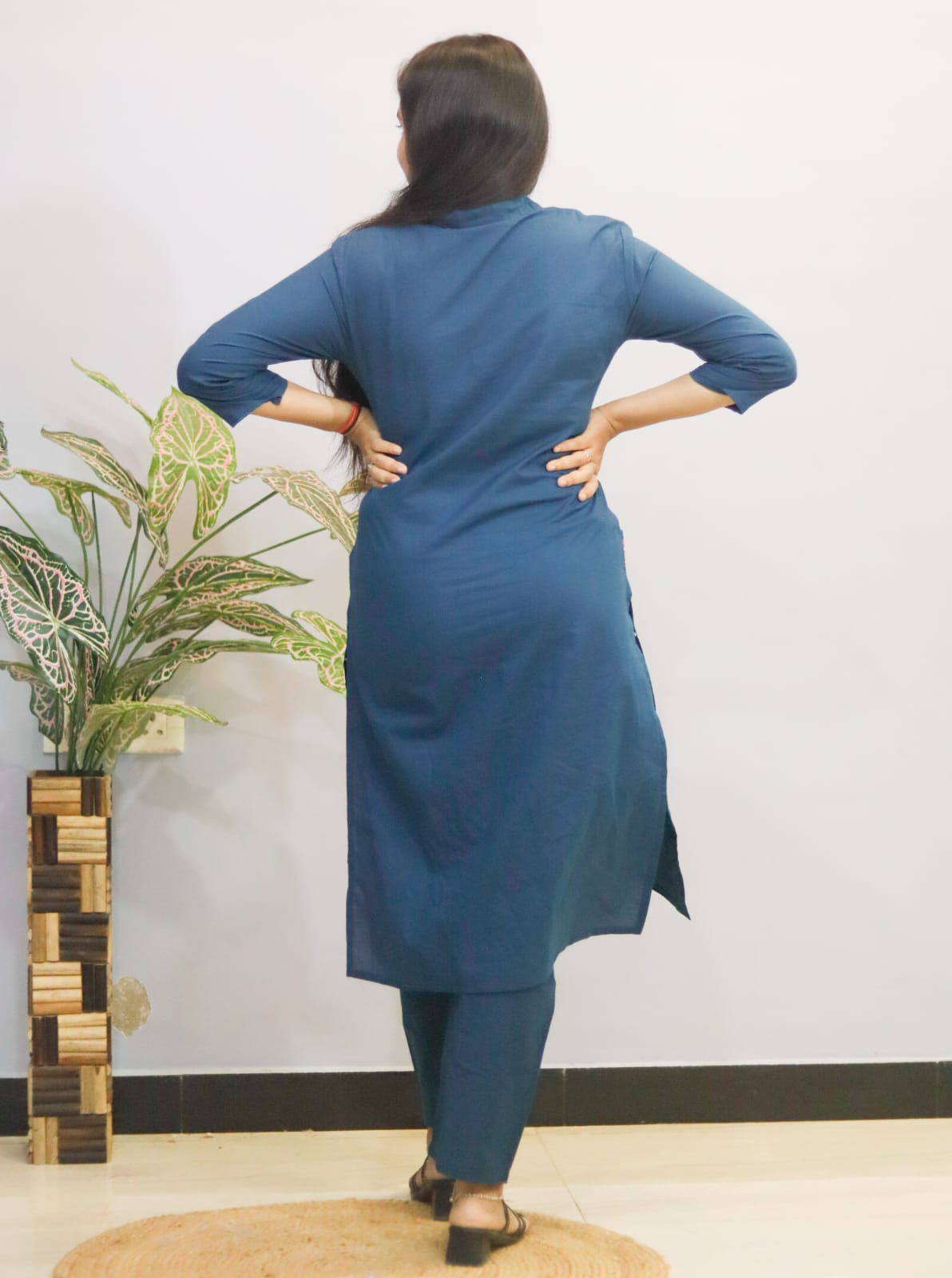 Blue indgo pure cotton kurti pant cord set with pocket for working women