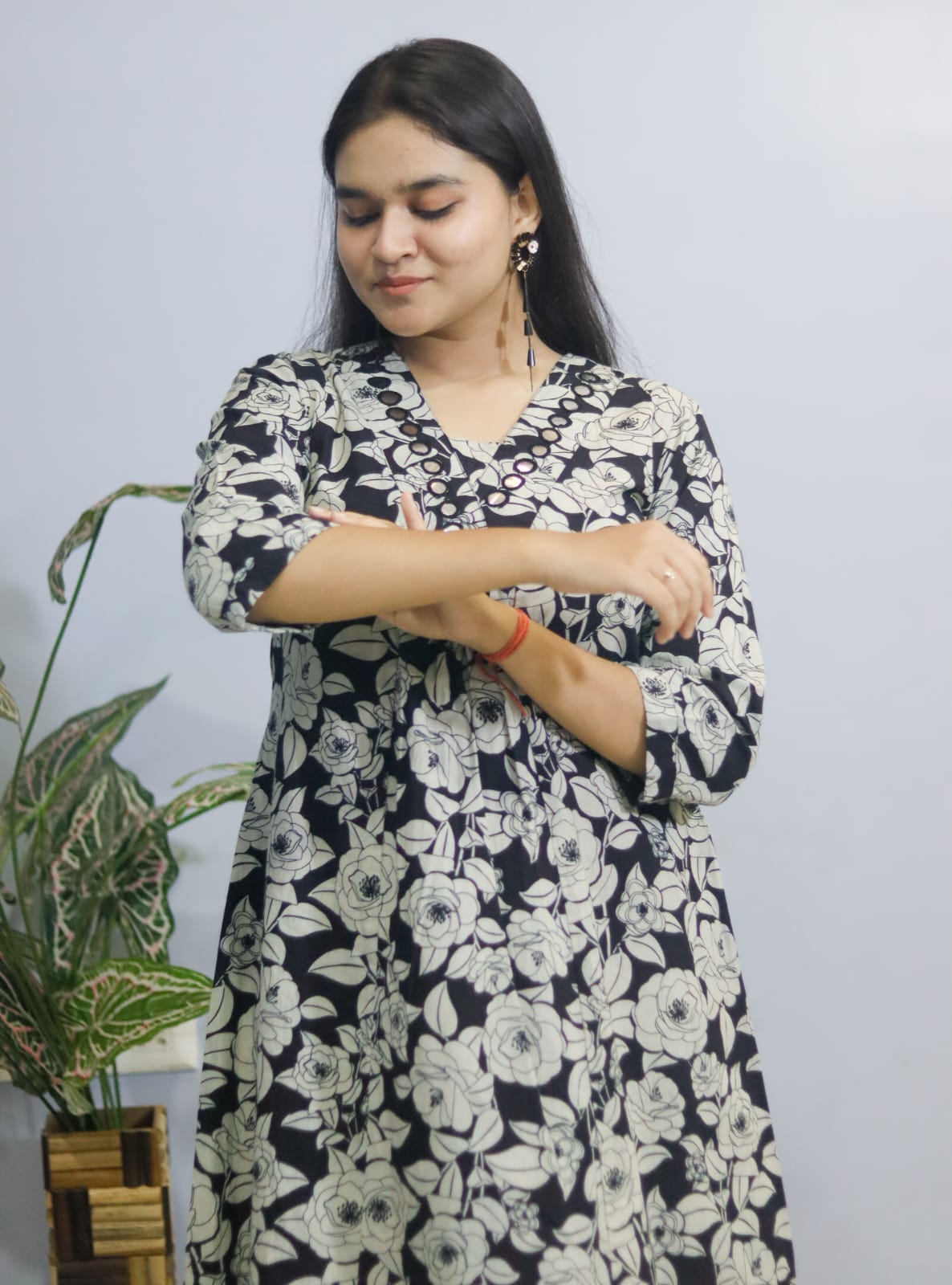 Black Floral  Cotton Kurti Pant , Cord  Set