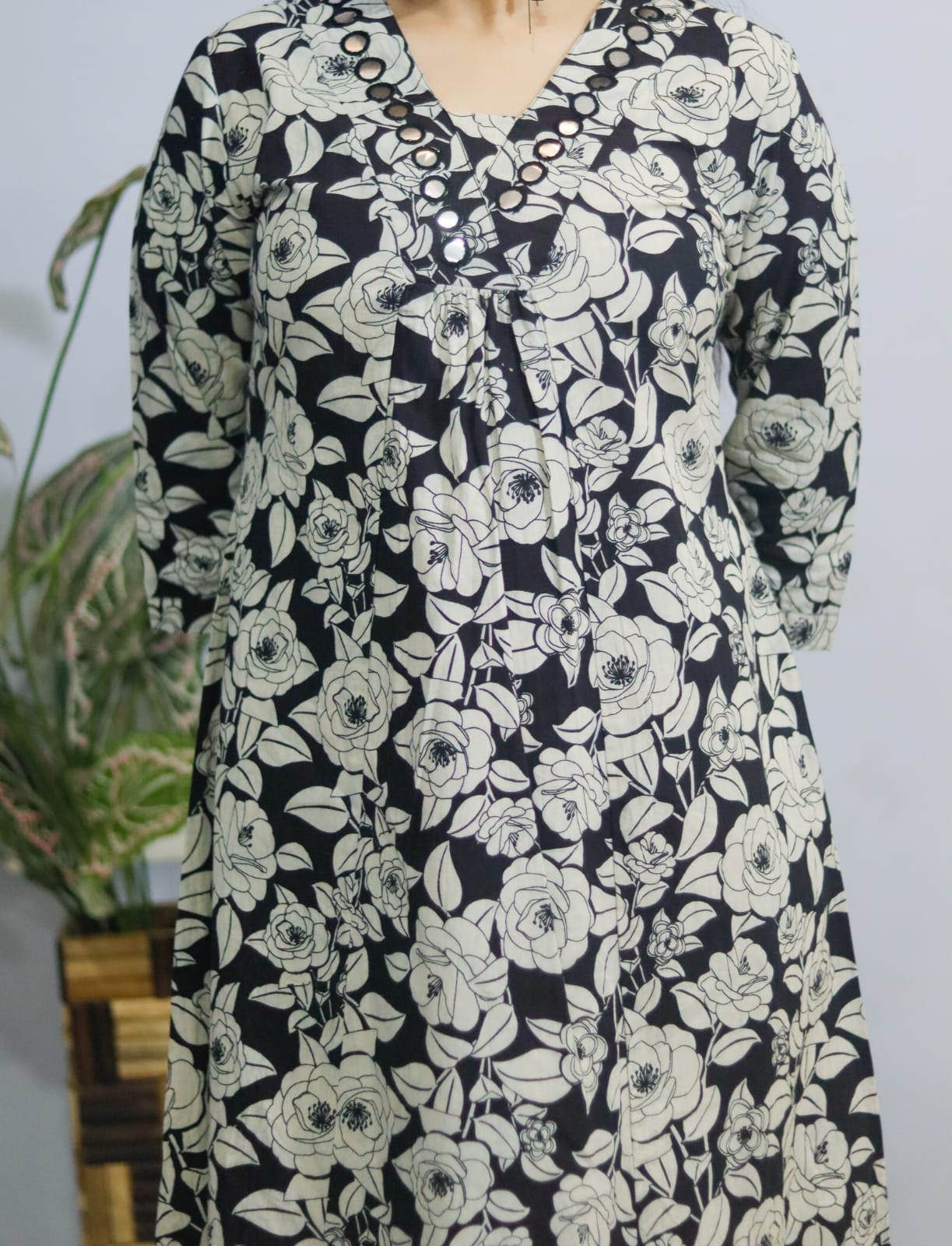 Black Floral  Cotton Kurti Pant , Cord  Set