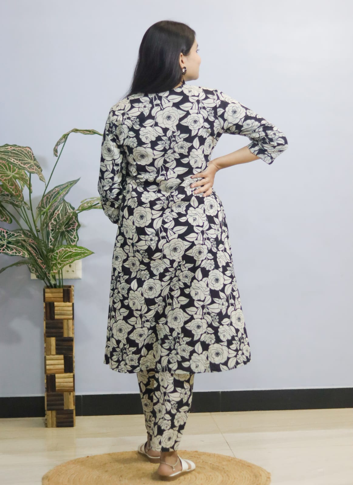 Black Floral  Cotton Kurti Pant , Cord  Set