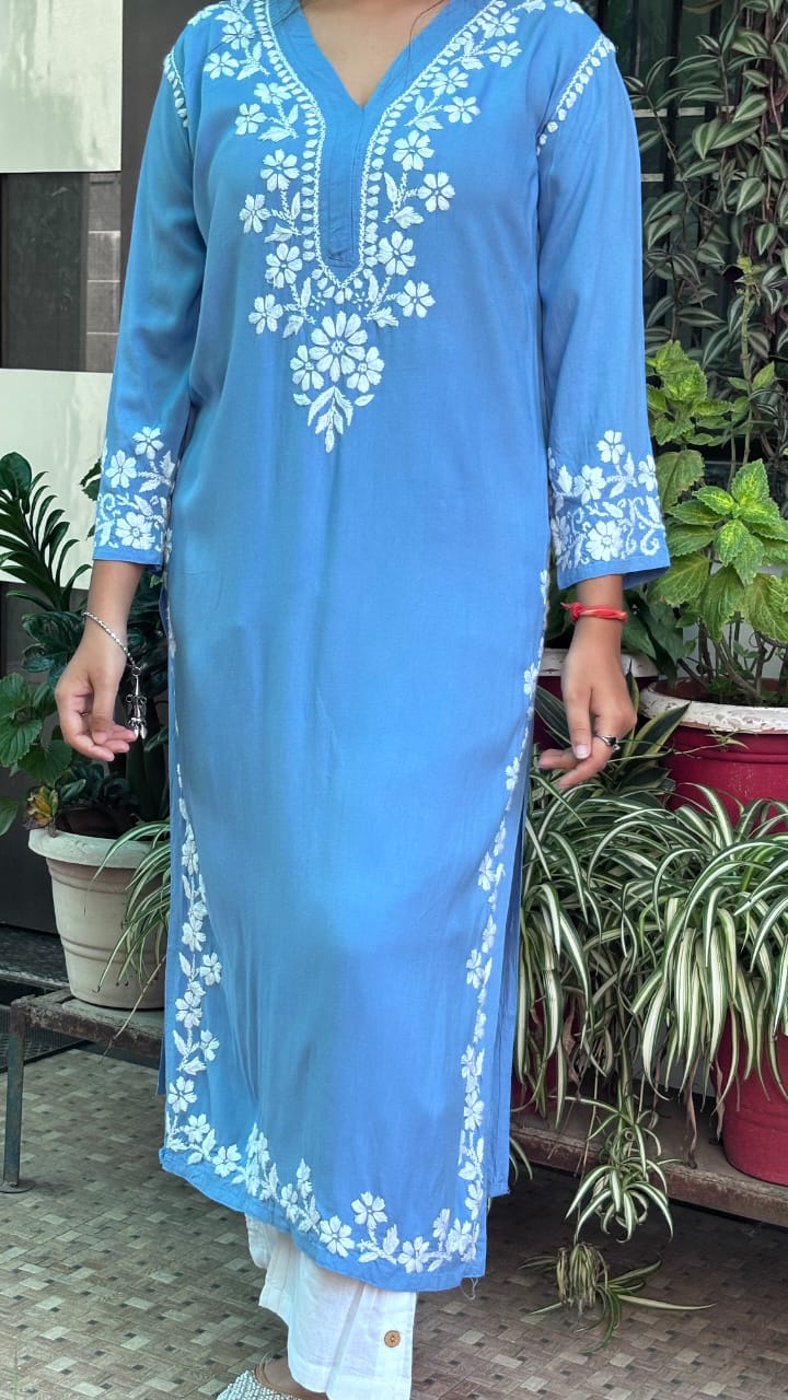 Noor-E-Lucknow Sky Blue Chikankari Kurti