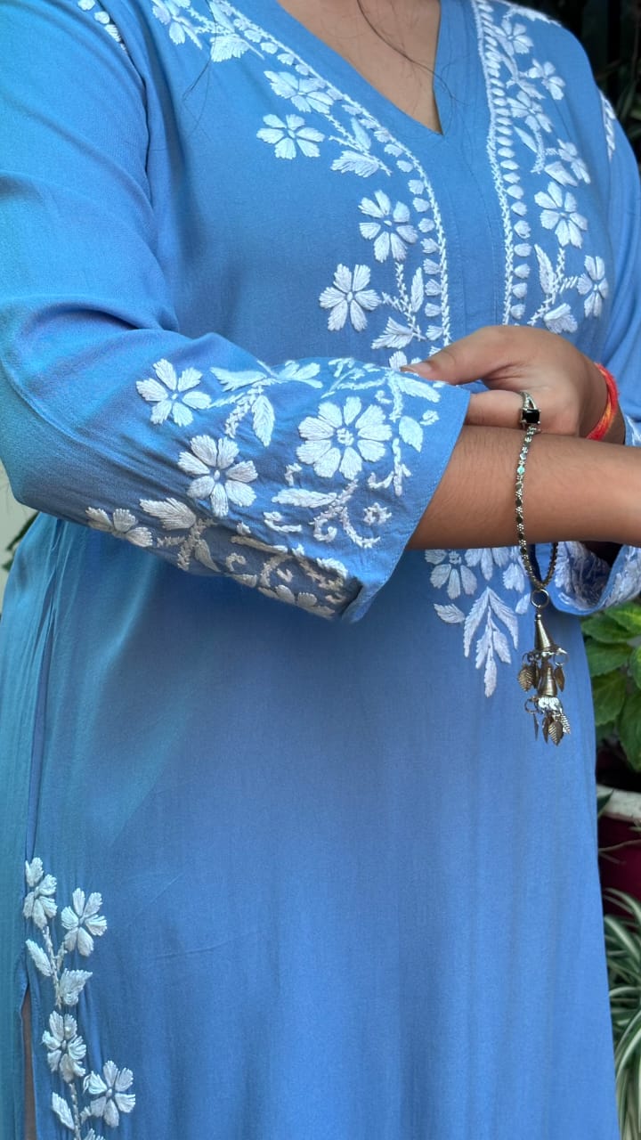 Noor-E-Lucknow Sky Blue Chikankari Kurti