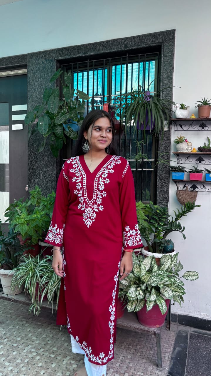 Meher Maroon Chikankari Kurti