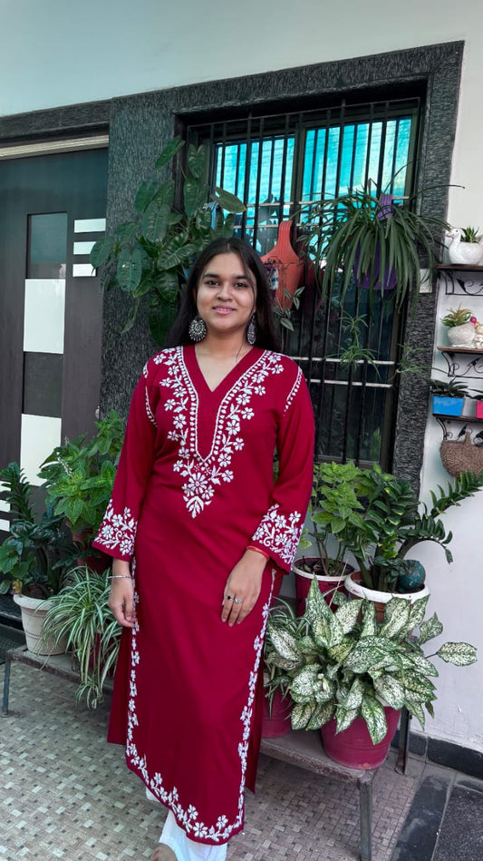 Meher Maroon Chikankari Kurti