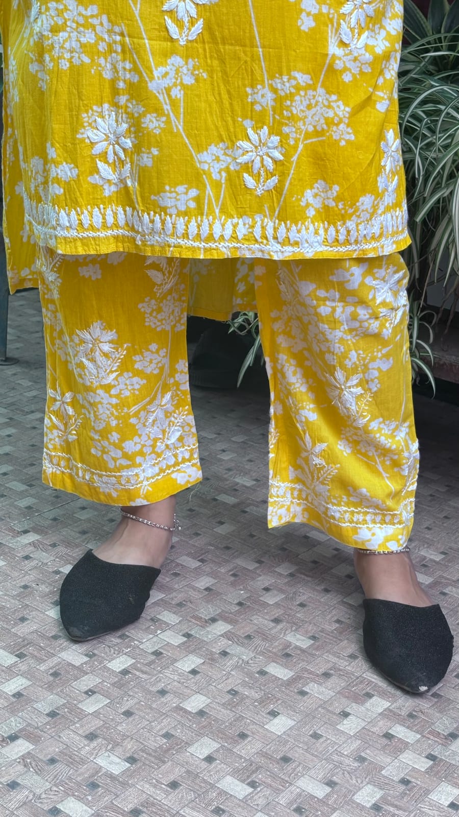 Mustard Yellow  Mal mal cotton kurti and pant set