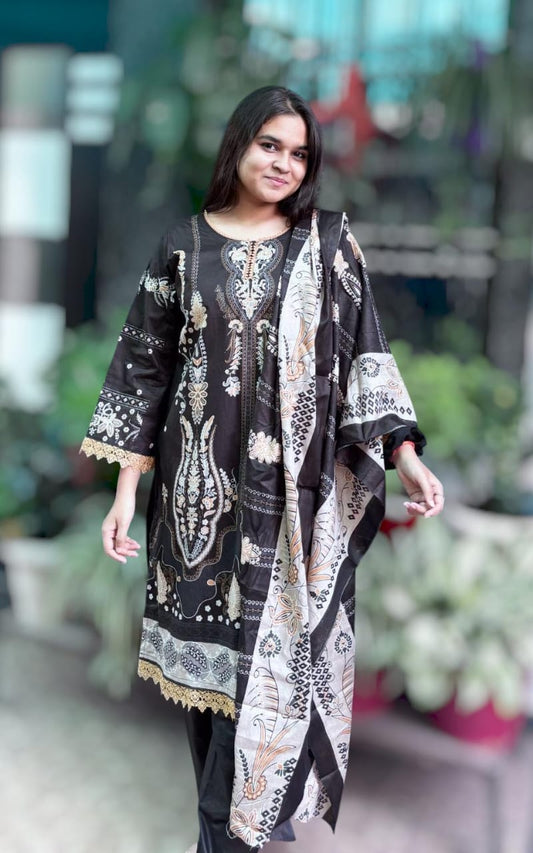 Zehra Black Digital printed  cotton kurti pant dupatta set