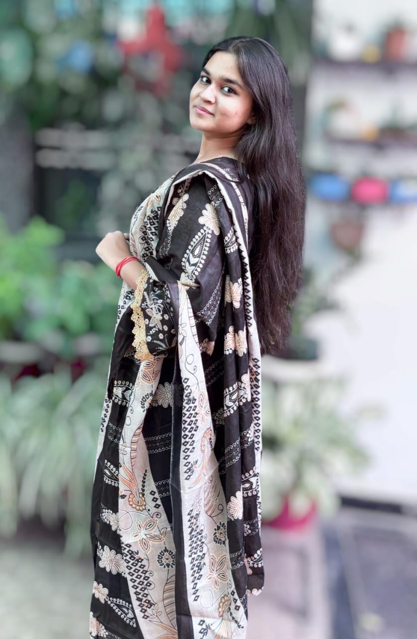 Zehra Black Digital printed  cotton kurti pant dupatta set