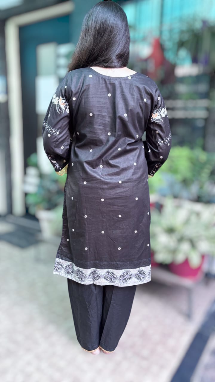 Zehra Black Digital printed  cotton kurti pant dupatta set