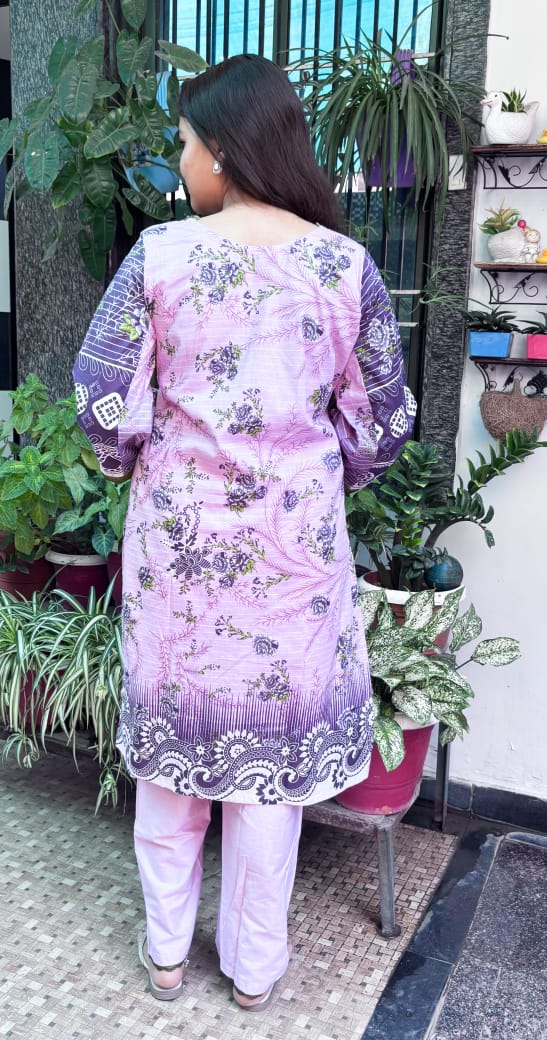 Deep purple Digital  Printed Cotton Kurti Pant Dupatta set