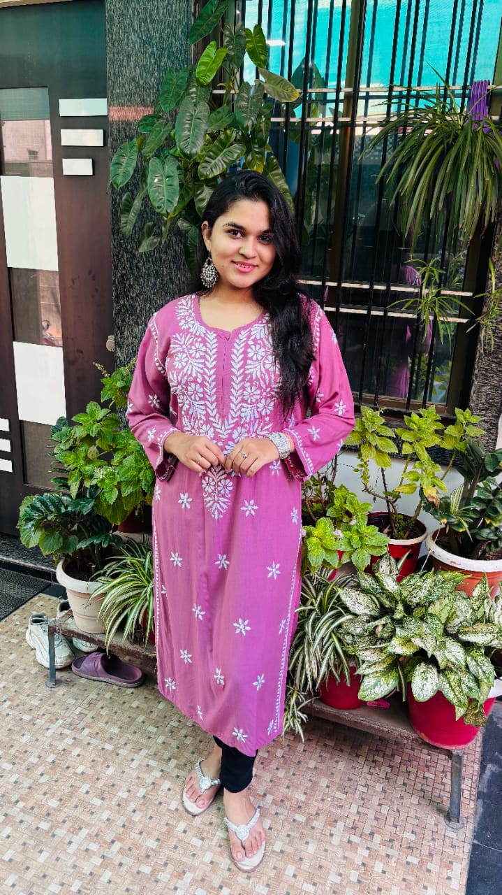 Rose Lavender  rayon Chikankari Kurta