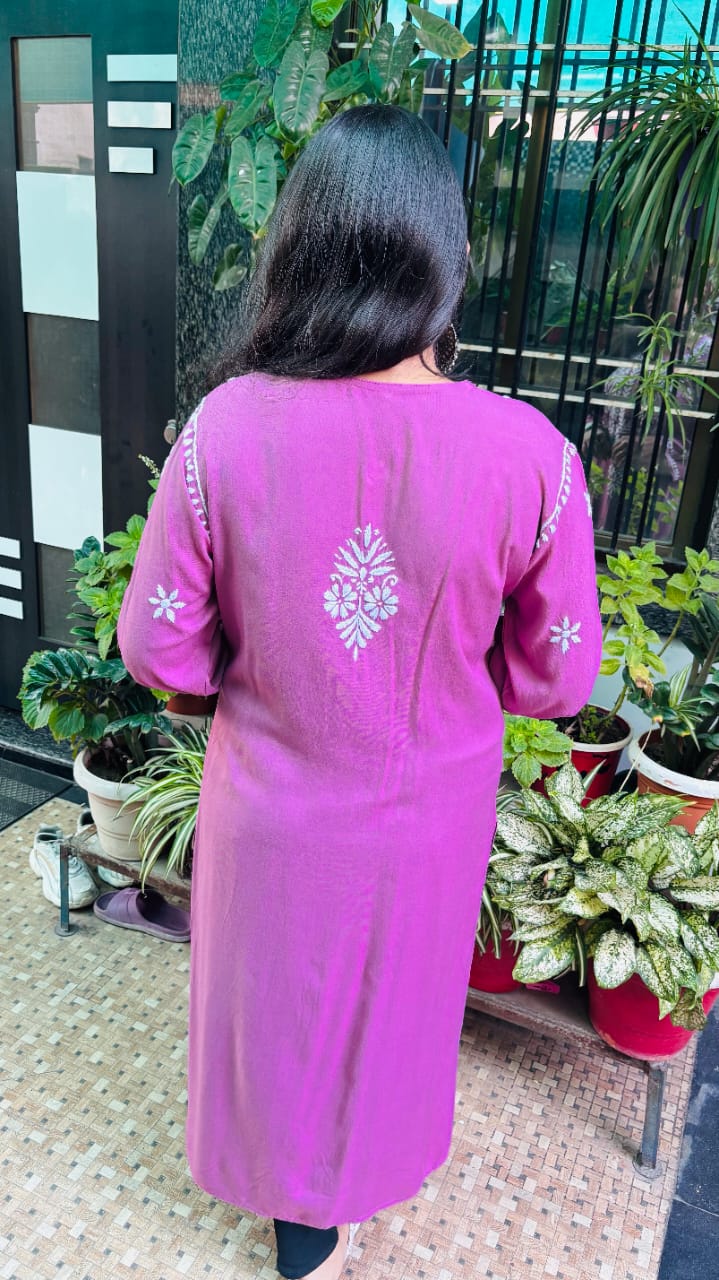 Rose Lavender  rayon Chikankari Kurta