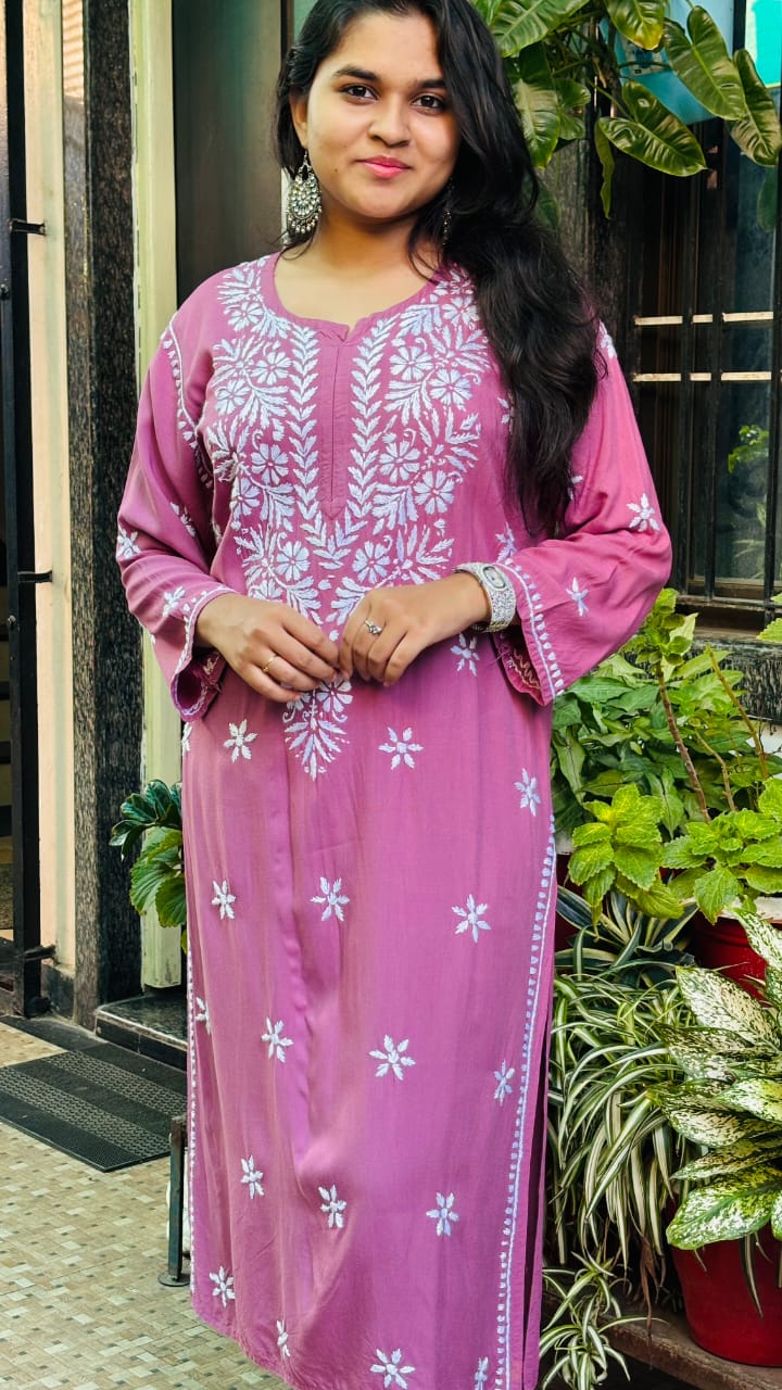Rose Lavender  rayon Chikankari Kurta