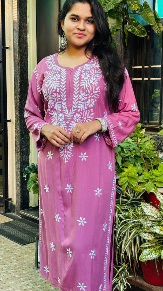 Rose Lavender  rayon Chikankari Kurta