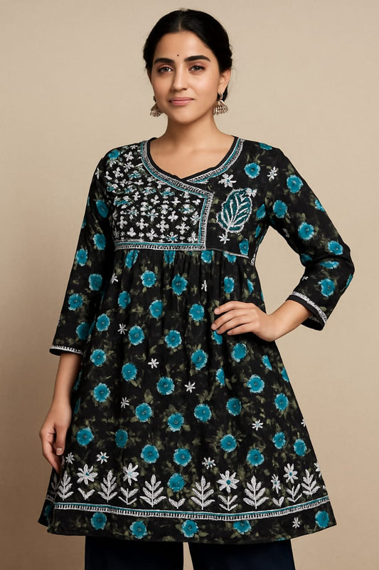 Black Floral  Short Kurti Top