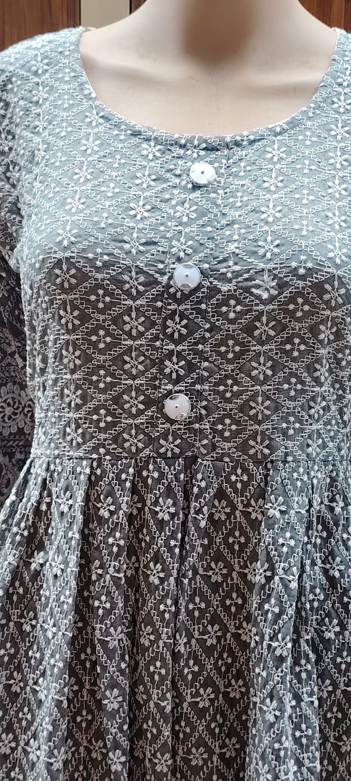 Grey Chikankari Frock Kurti