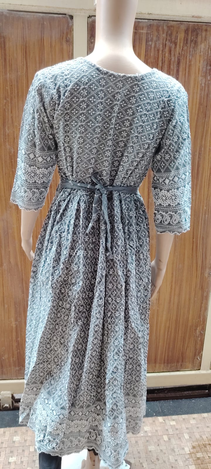 Grey Chikankari Frock Kurti