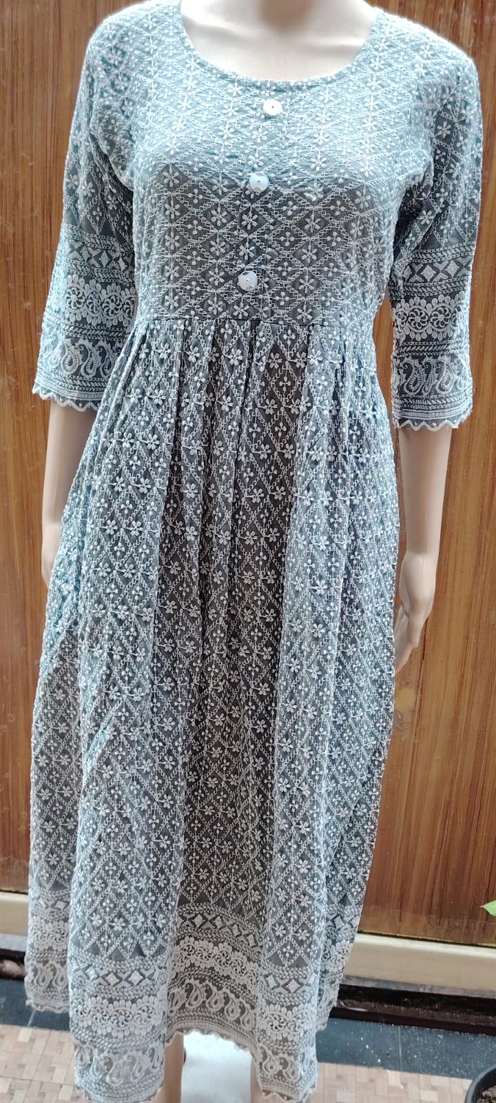 Grey Chikankari Frock Kurti