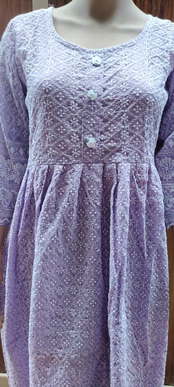 "Lavender Chikankari Frock Kurti