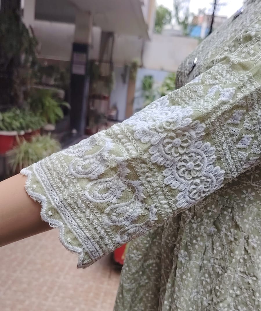 Pista Green  Chikankari Frock Kurti