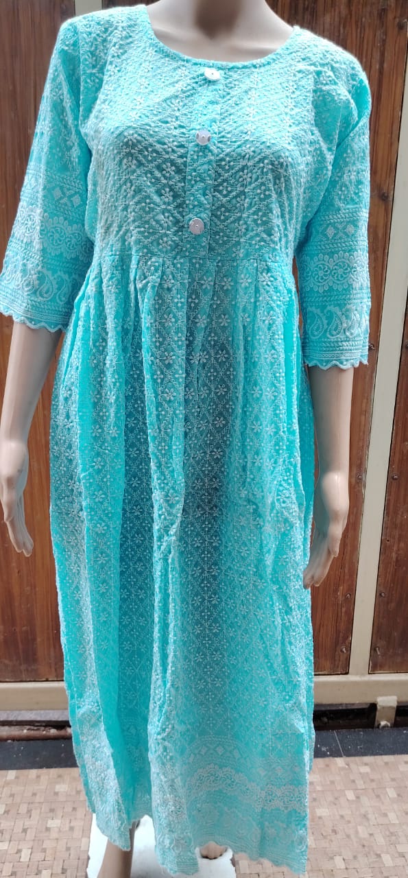 Blue Chikankari Frock Kurti