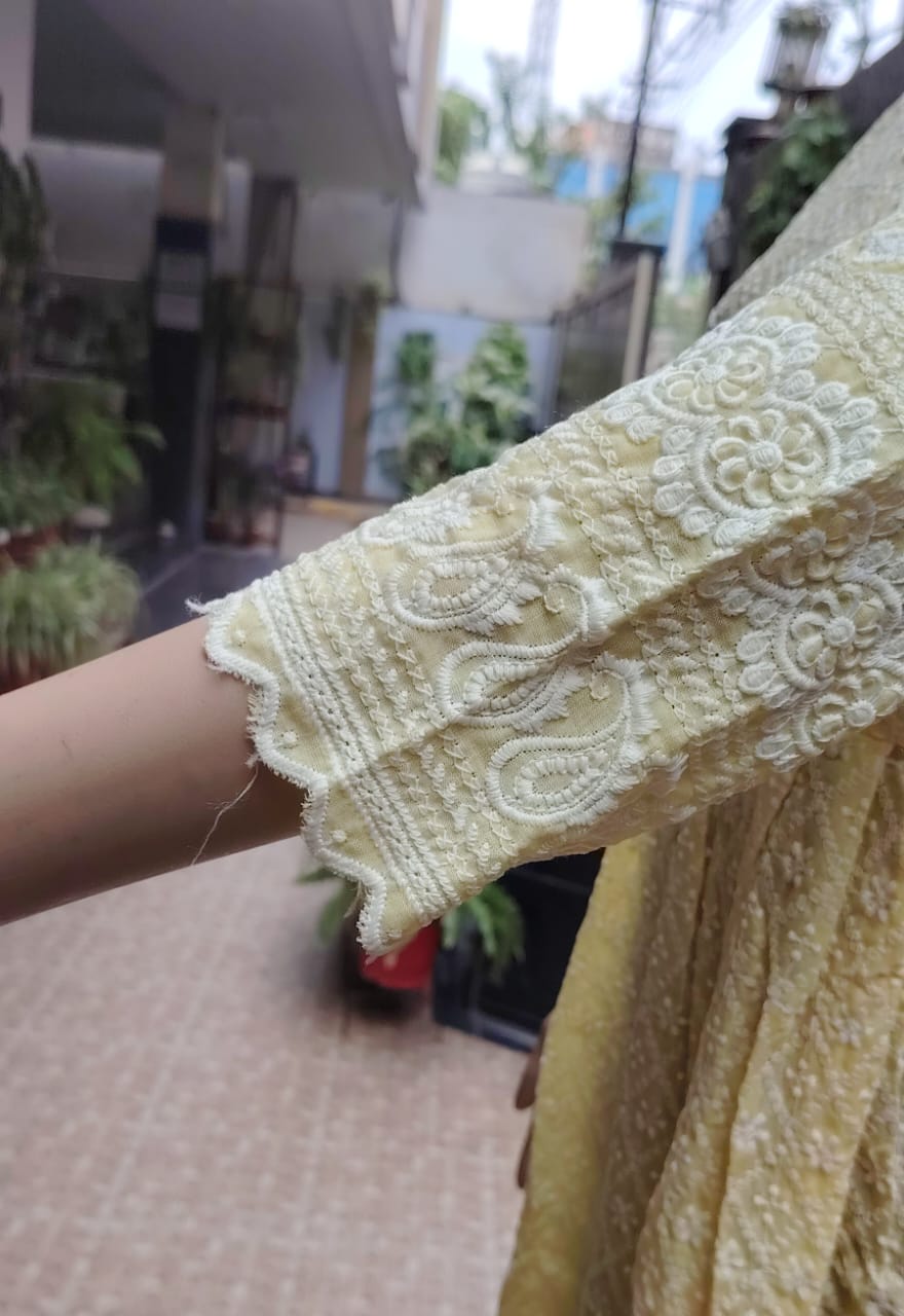 Yellow Chikankari Frock Kurti