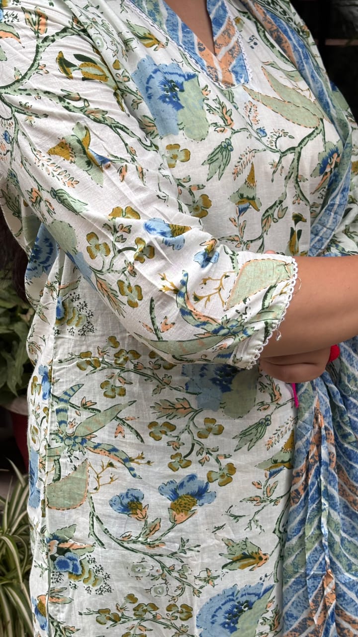 Blue Meadow Jaipuri Cotton Dupatta  Set