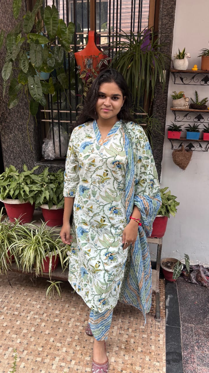 Blue Meadow Jaipuri Cotton Dupatta  Set