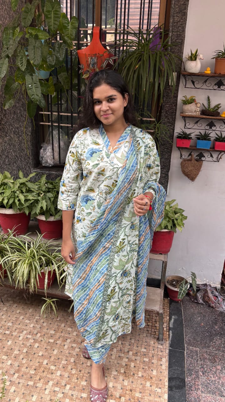 Blue Meadow Jaipuri Cotton Dupatta  Set