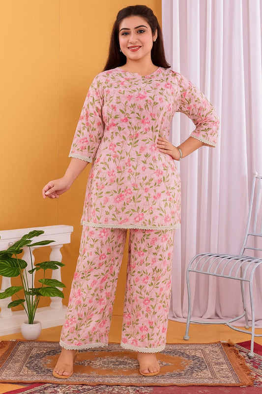 Soft Pink Floral Cotton Co-ord Set