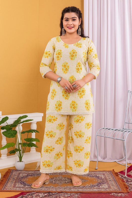 Sunshine Yellow Floral Cotton Co-ord Set