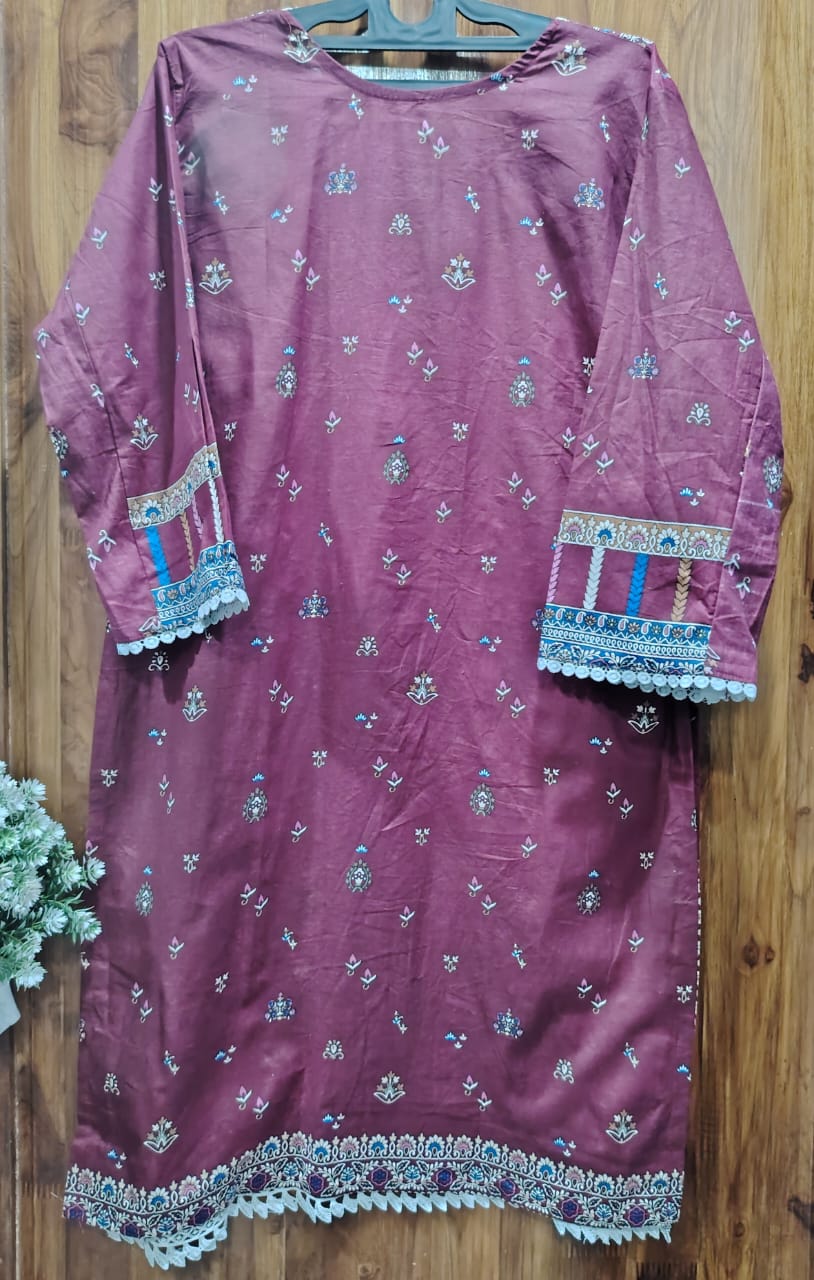 Maroon Digital printed Cotton Kurti pant Dupatta Set