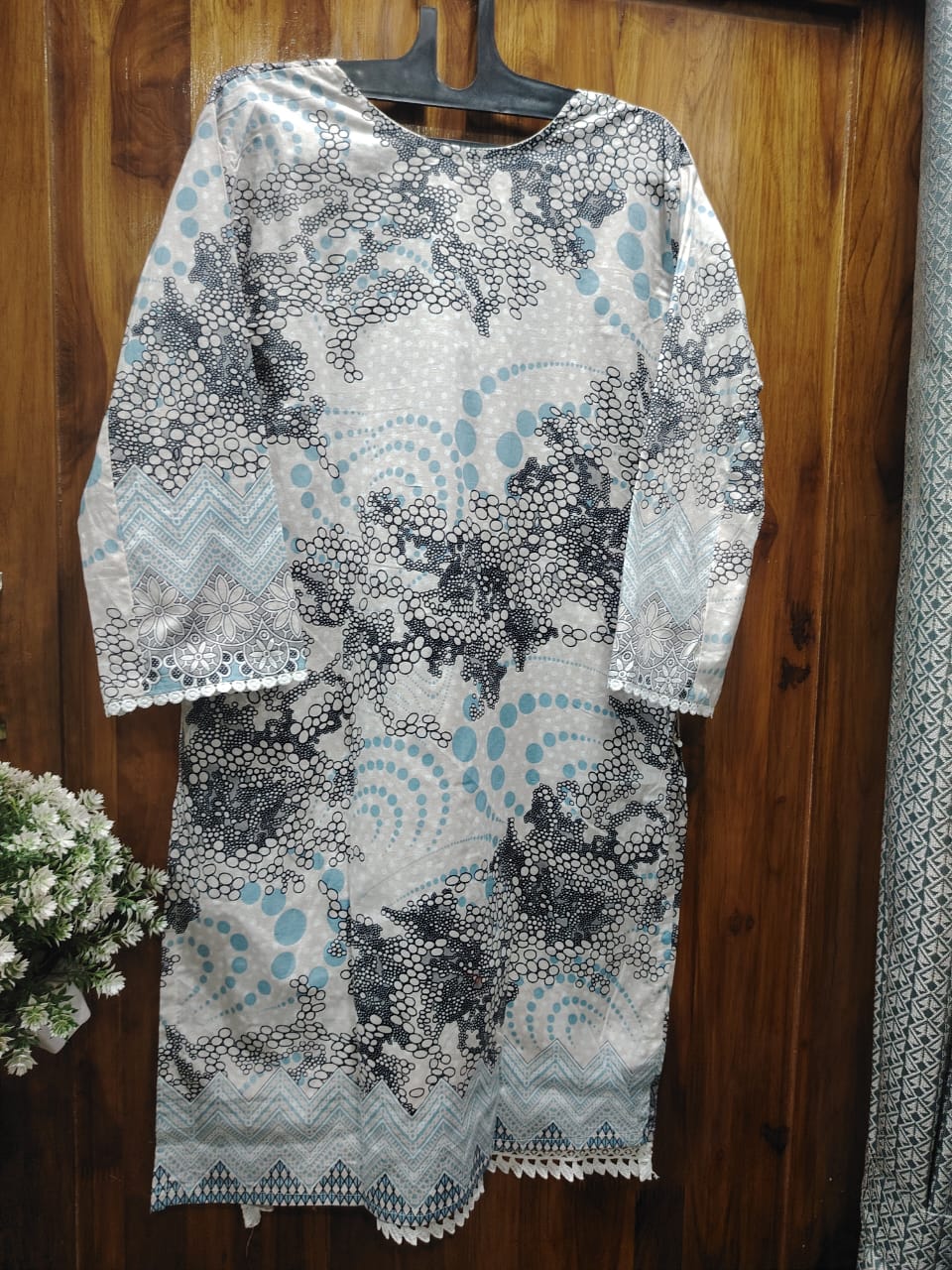 White Digital printed  Cotton Kurti pant Dupatta Set