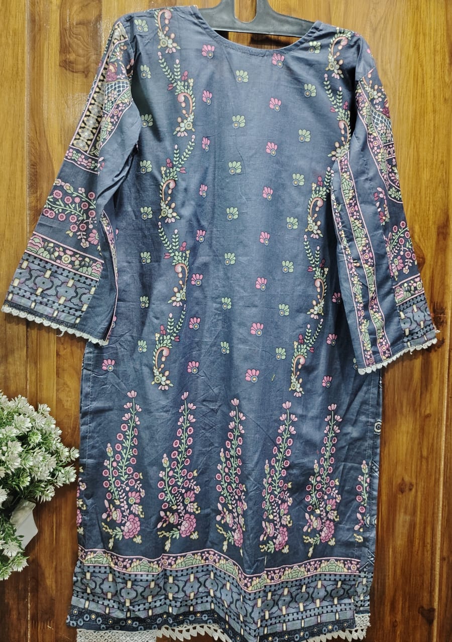 Grey Digital printed  Cotton Kurti pant Dupatta Set