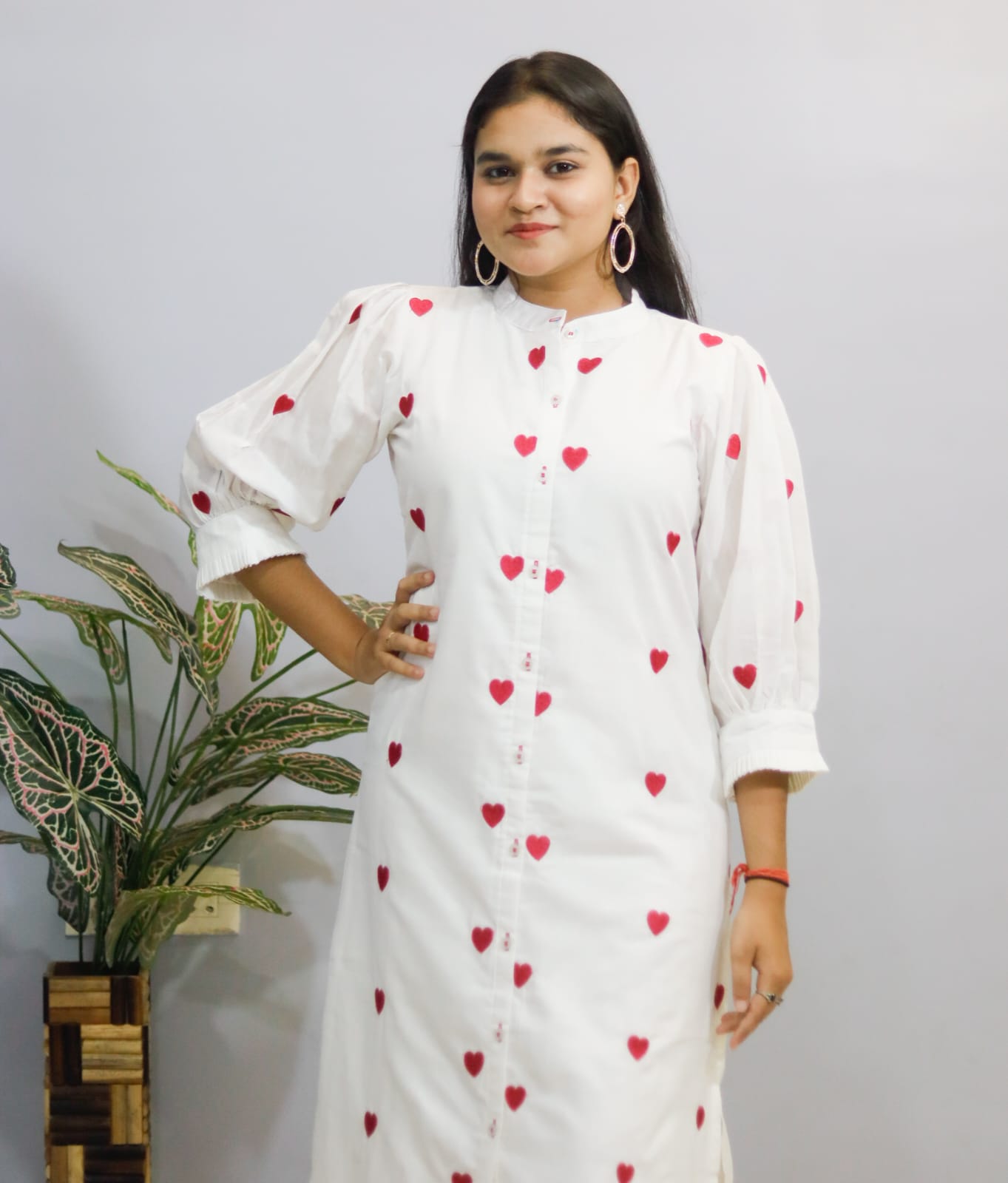 Heart Bloom  White Kurti With Pant Set