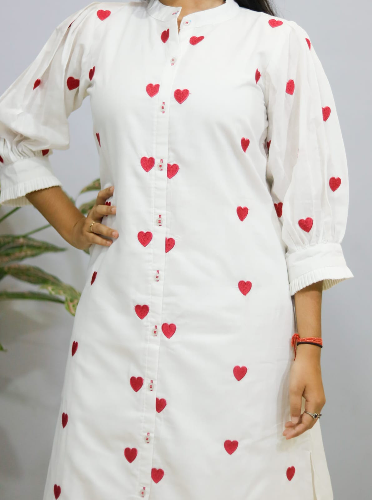 Heart Bloom  White Kurti With Pant Set